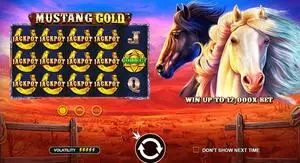 Mustang Gold jackpot bonus game in the real money version of the video slot.